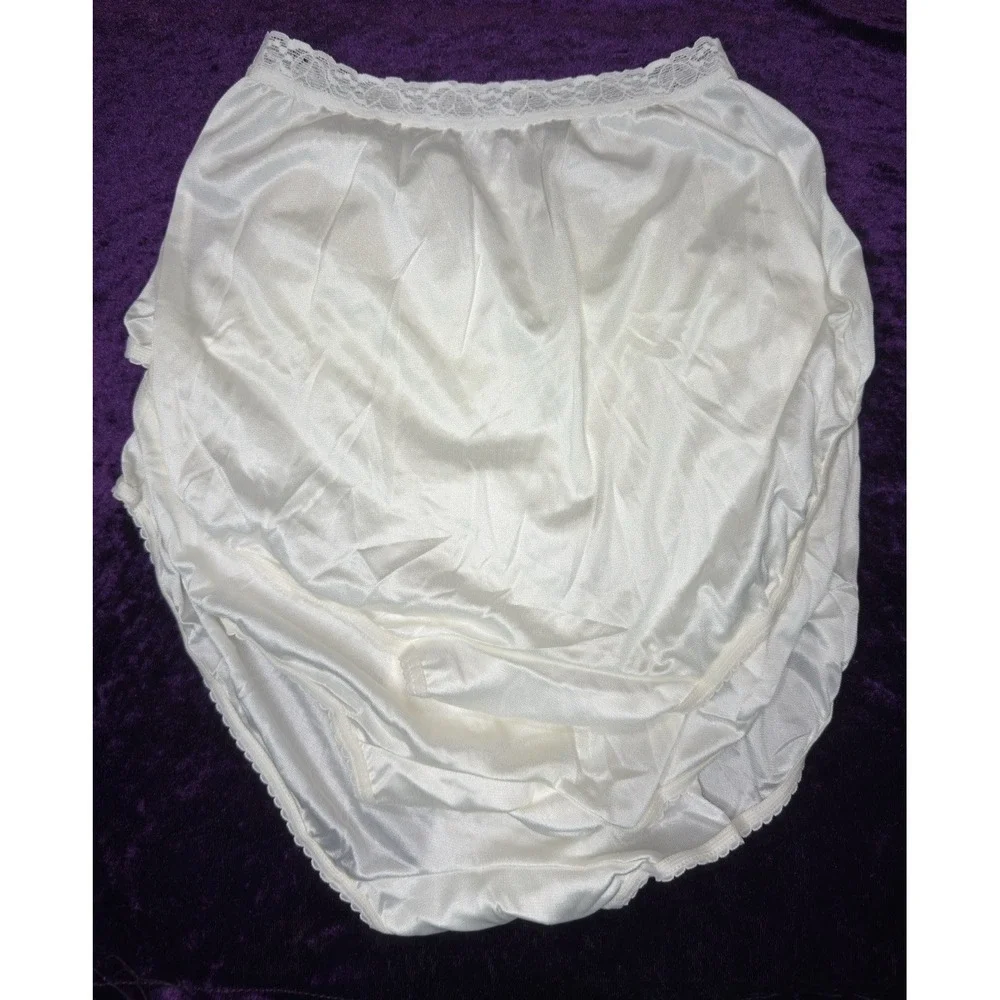Hanes Panties Lot‎ Vtg Satin Nylon White Lot Sz 5 Lace Semi Sheer Shiny Granny
